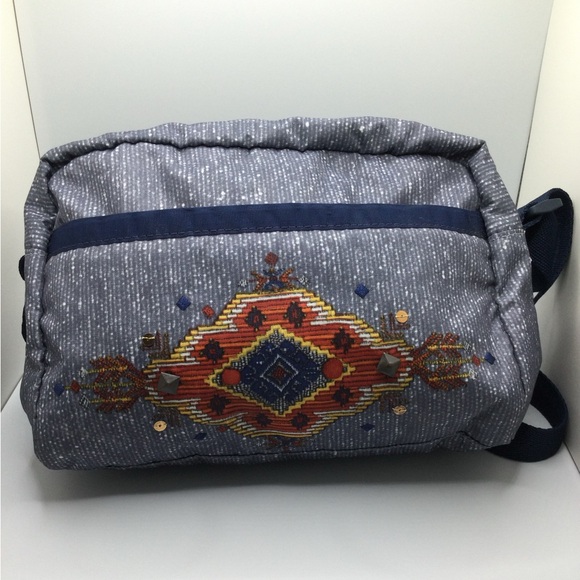 A Rare Retired Western Style Sequins Print Blue LeSportsac Crossbody Handbag - Picture 3 of 4